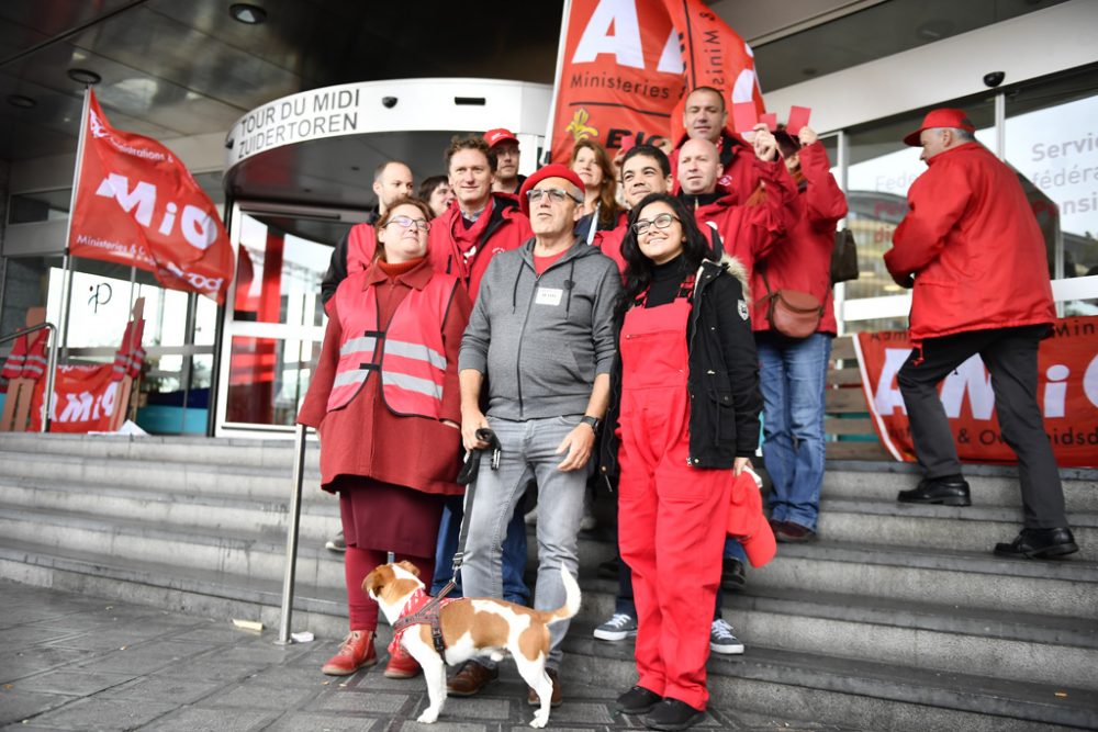 Sozialistische Gewerkschaftler beim Generalstreik im Oktober 2017