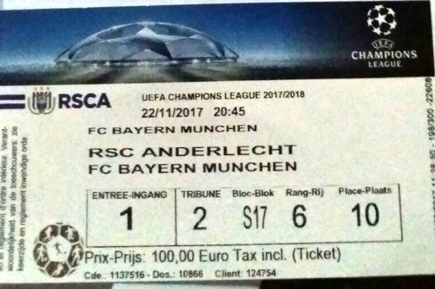 Der Eintritt zur Begegnung zwischen dem RSC Anderlecht und dem FC Bayern München kostet 100 Euro! (Bild: privat)