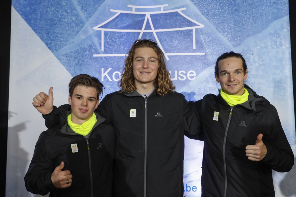 Die belgischen Snowboarder Stef Vandeweyer, Sebbe De Buck und Seppe Smits am 26.12.2017 (Bild: Thierry Roge/BELGA)