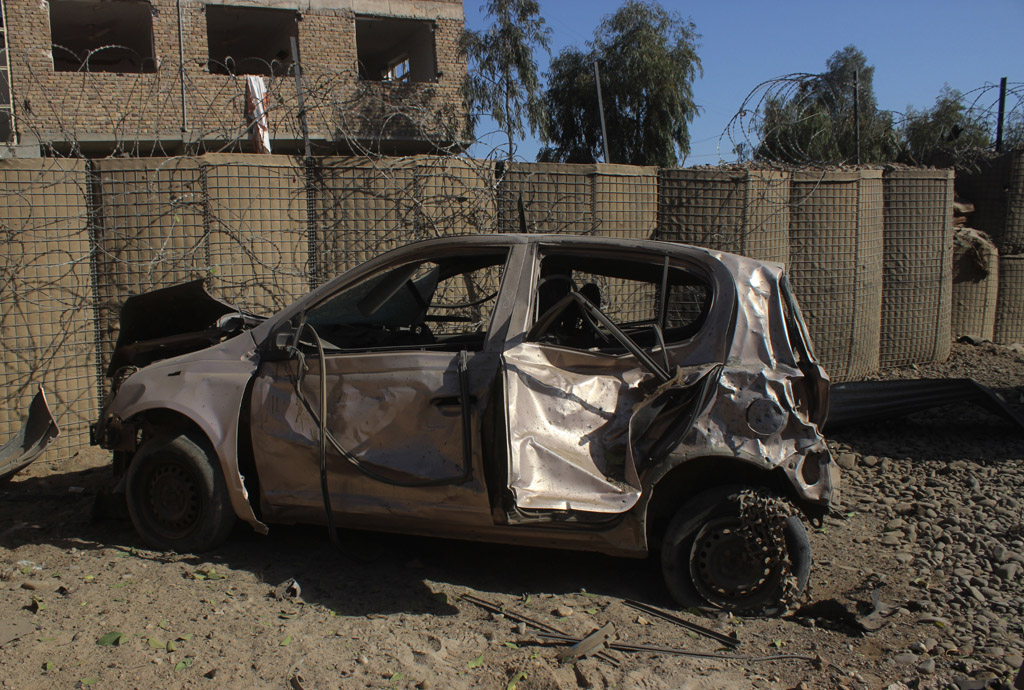 Der Wagen, der in der Hauptstadt der Provinz Helmand in die Luft gesprengt wurde (24.2.2018)