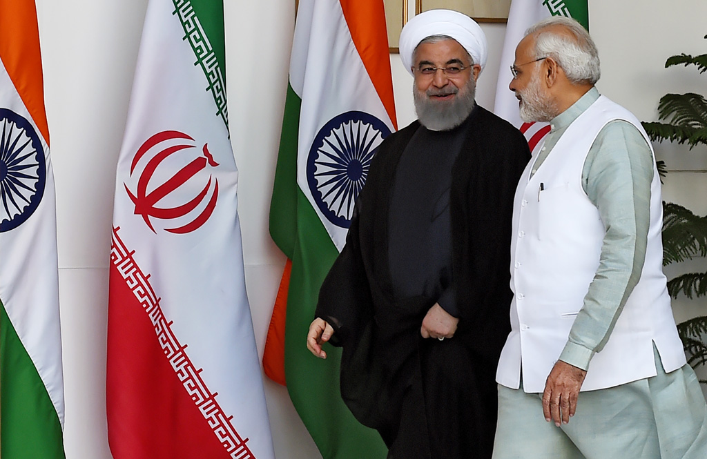 Der iranische Präsident Hassan Ruhani und Indiens Premierminister Narendra Modi in Neu Delhi