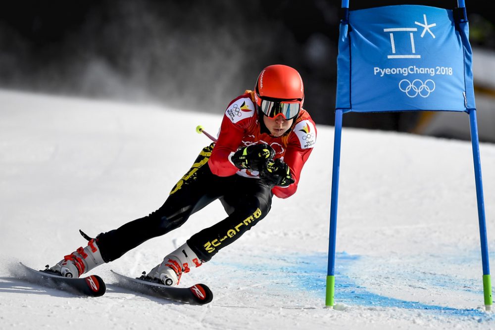 Sam Maes beim Riesenslalom der Olympischen Winterspiele