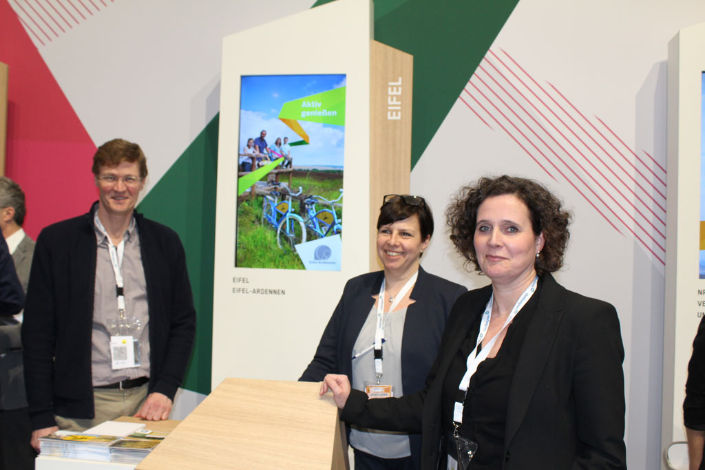 Dany Heck, Claudine Legros und Sandra De Taye vom TAO auf der Internationalen Tourismusbörse Berlin (Bild: Lena Orban/BRF)