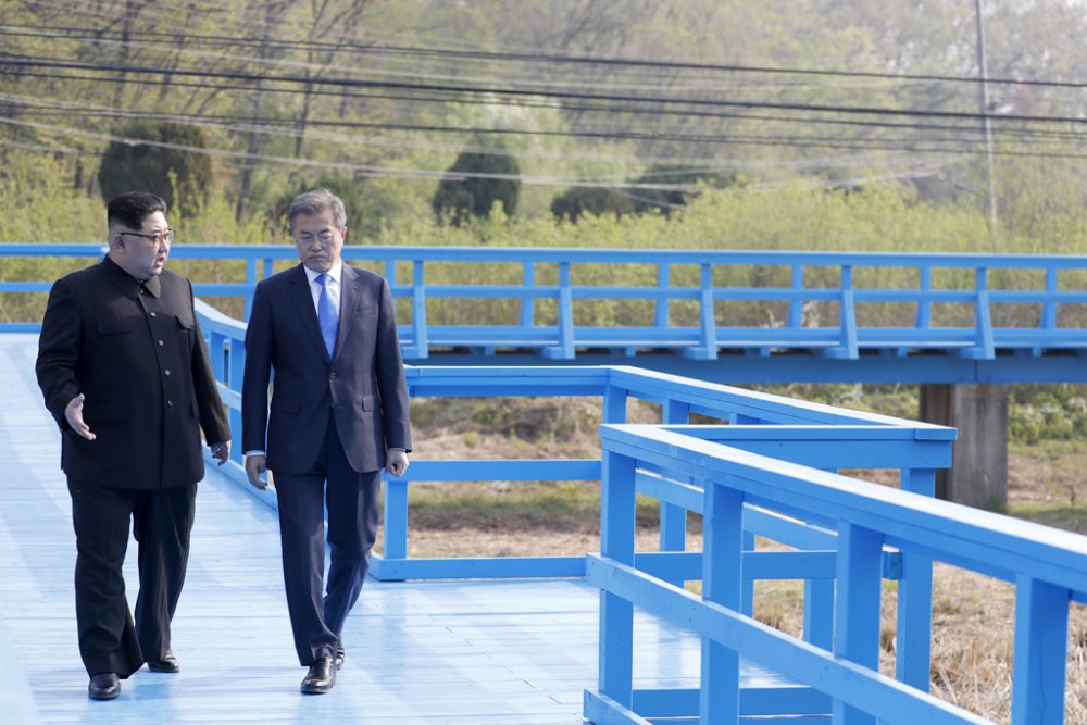 Nordkoreas Machthaber Kim Jong Un und Südkoreas Präsident Moon Jae In (Bild: Korea Summit Press Pool/AFP)