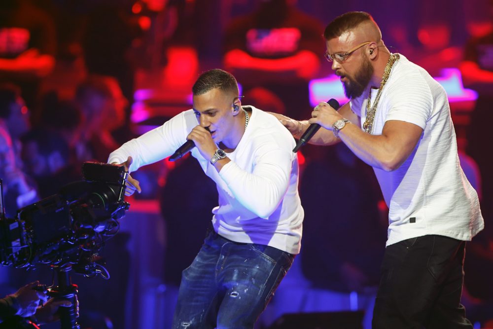 Kollegah und Farid Bang bei der Echo-Verleihung 2018 (Bild: Axel Schmidt/AFP)