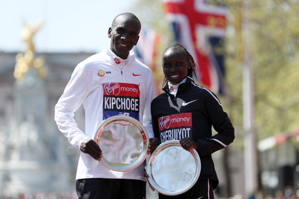 Eliud Kipchoge & Vivian Cheruiyot (Bild: Daniel Leal-Olivas/AFP)