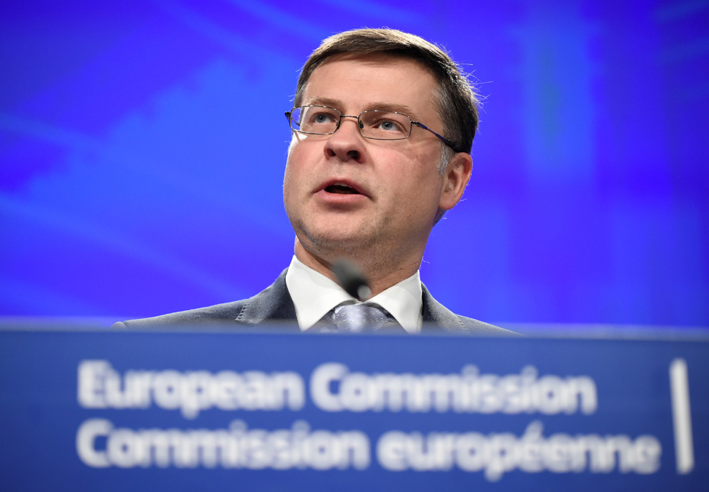 Kommissionsvize Valdis Dombrovskis am 23.5.2018 bei der Vorstellung der Empfehlungen für die EU-Mitgliedsstaaten