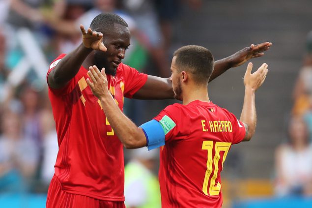 Romulu Lukaku und Eden Hazard nach dem 3:0 gegen Panama (Bild: Bruno Fahy/BELGA)