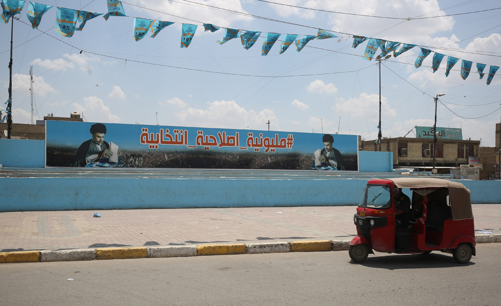 Wahlplakat von Moqtada al-Sadr in Bagdad
