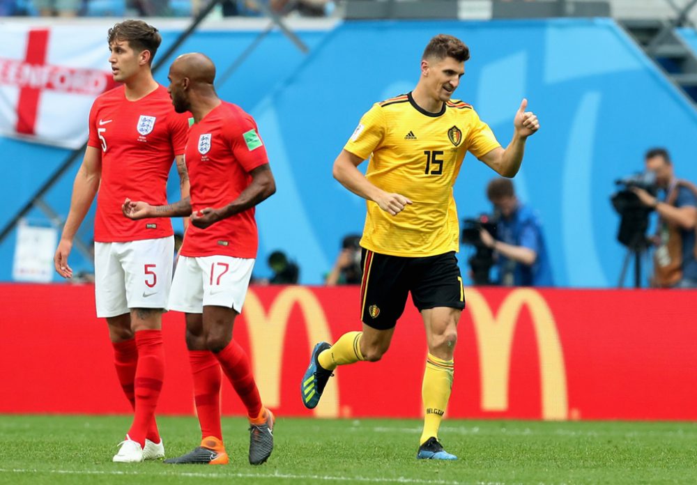 Thomas Meunier nach dem 1:0 gegen England (Bild: BrunoFahy/BELGA)