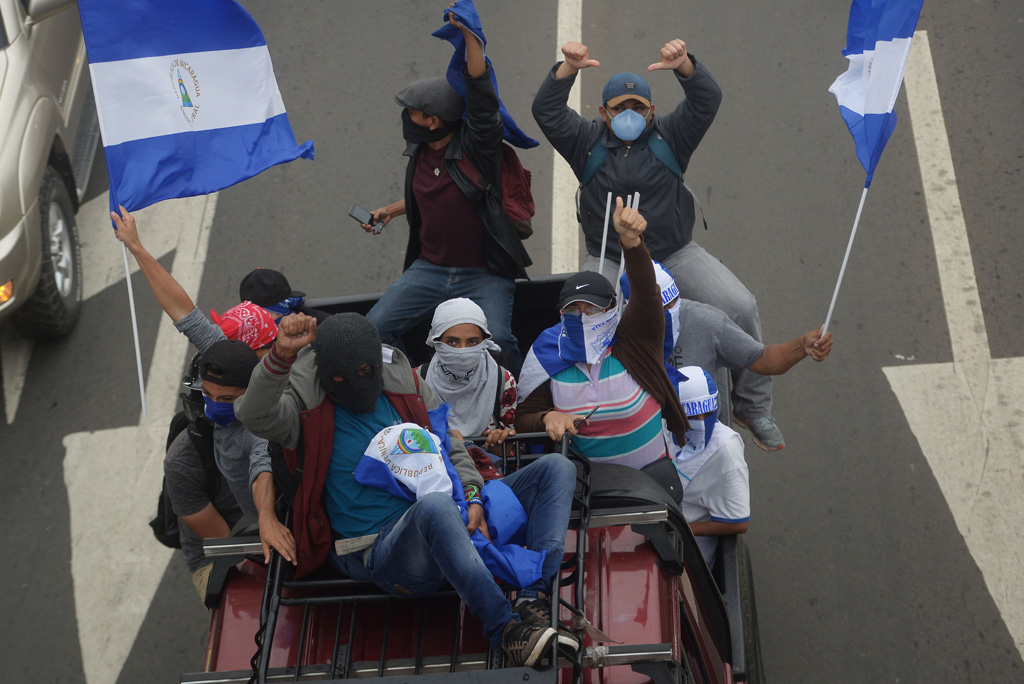 Nicaraguanische Demonstranten am 15.7.2018 verlangen den Rücktritt von Präsident Daniel Ortega