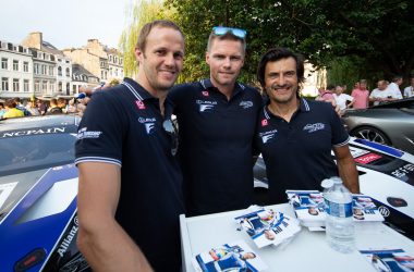 Norbert Siedler, Markus Palttala und Stéphane Ortelli bei der Parade in Spa (Bild: Emil Frey Lexus Racing)