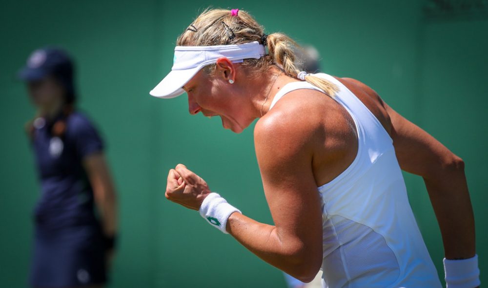 Yanina Wickmayer während der ersten Runde von Wimbledon (2.7.2018)