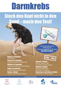 Darmkrebsvorsorge: Steck den Kopf nicht in den Sand (Flyer: St Nikolaus Hospital Eupen)