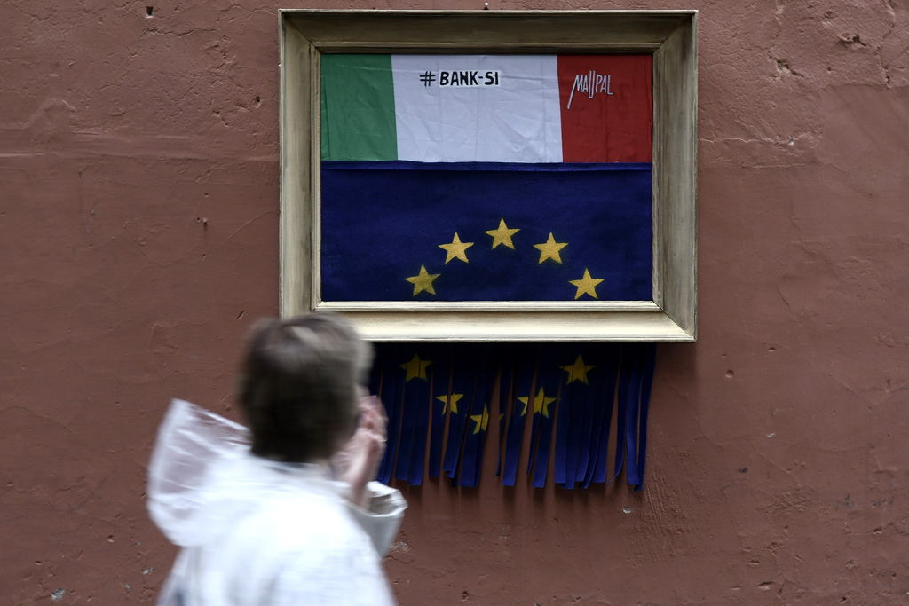 Italien gegen Europa: Kunstwerk des italienischen Künstlers Maupal in Rom (Bild: Filippo Monteforte/AFP)