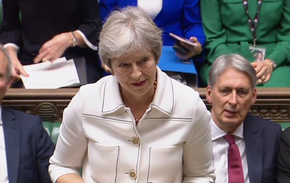 Die britische Premierministerin Theresa May am 15.10.2018 im House of Commons