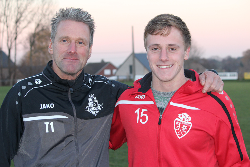 Der Trainer des RFC St. Vith, Dirk Willems, mit seinem Sohn Damon, der für den KSC Lontzen spielt