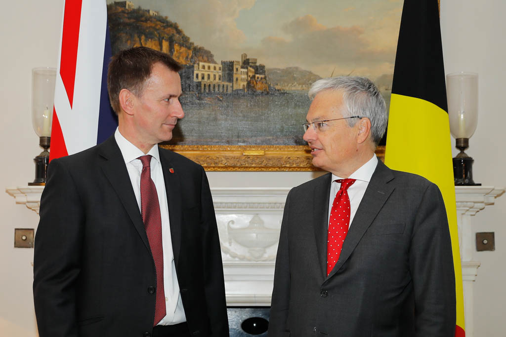 Außenminister Didier Reynders mit seinem britischen Amtskollegen Jeremy Hunt (6. November 2018)