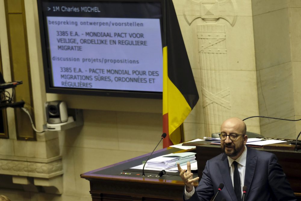 Charles Michel während seiner Rede bei der Kammerdebatte über den UN-Migrationspakt