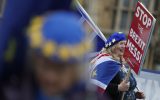 Pro-europäische Demonstrantin vor dem Parlament in London