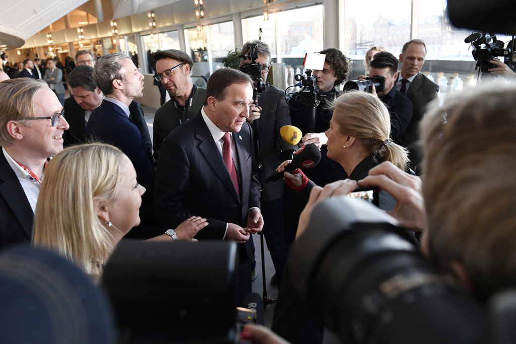 Stefan Löfven am 18. Januar im schwedischen Parlament in Stockholm (Bild: Stina Stjernkvist TT News Agency/AFP)