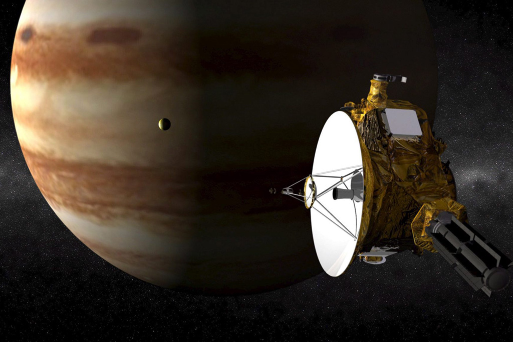 Illustration der Sonde "New Horizons" vor Jupiter