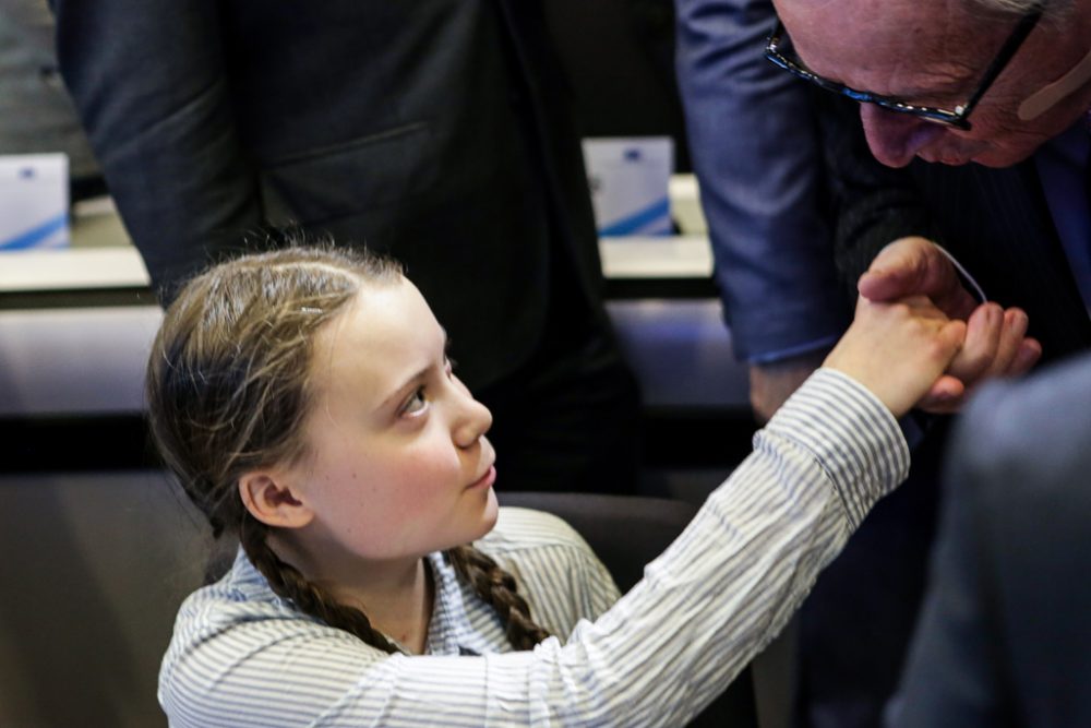 Jean-Claude Juncker begrüßt Greta Thunberg in Brüssel