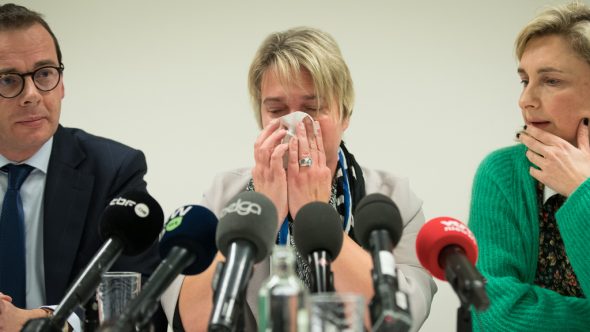 Pressekonferenz mit CD&V-Parteivorsitzendem Wouter Beke, Joke Schauvliege und der flämischen Unterrichtsministerin Hilde Crevits am Dienstag am CD&V-Hauptsitz (Bild: Benoit Doppagne/Belga)