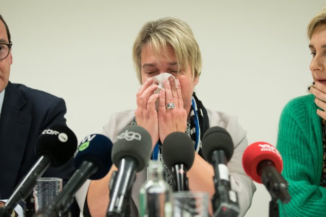 Pressekonferenz mit CD&V-Parteivorsitzendem Wouter Beke, Joke Schauvliege und der flämischen Unterrichtsministerin Hilde Crevits am Dienstag am CD&V-Hauptsitz (Bild: Benoit Doppagne/Belga)