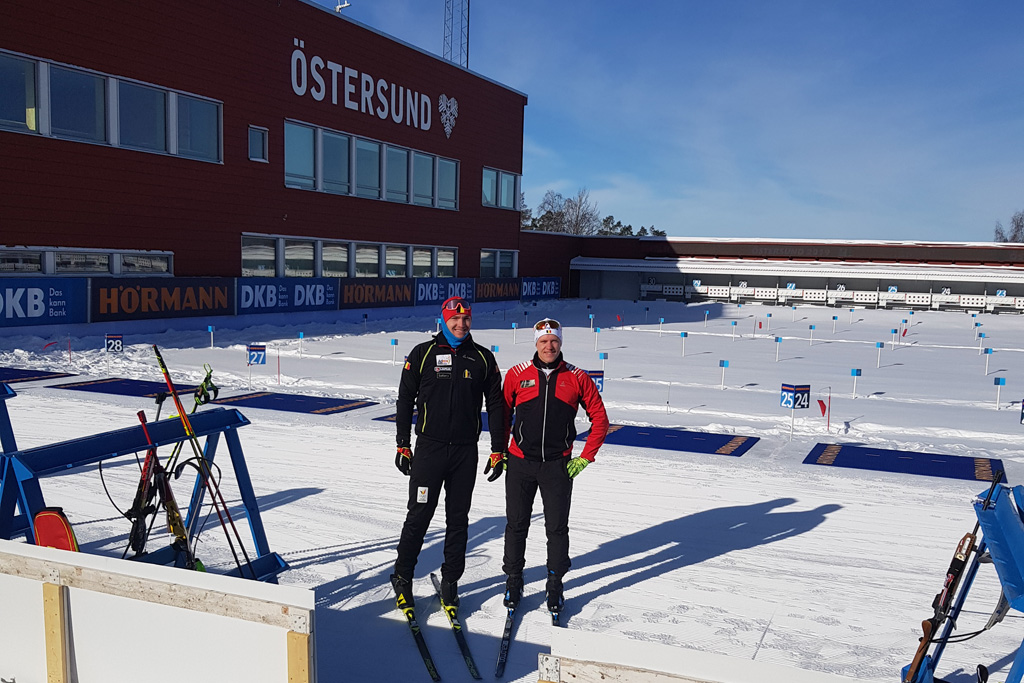 Florent Claude und Thierry Langer bei der Biathlon-WM in Östersund
