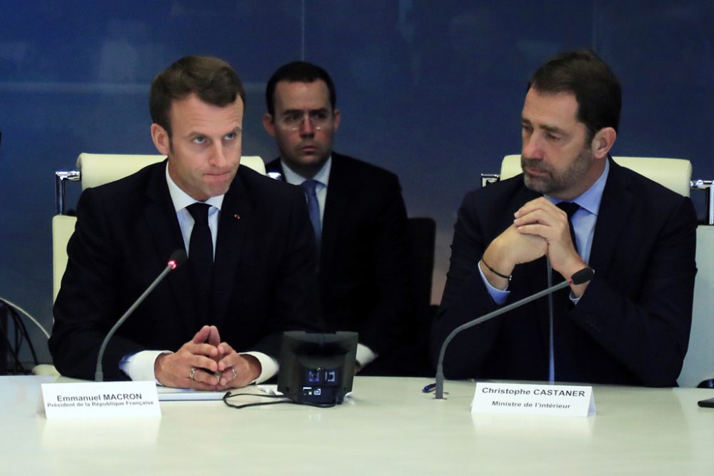 Frankreichs Präsident Emmanuel Macron und Innenminister Christophe Castaner (Bild: Christophe Petit-Tesson/Pool/AFP)