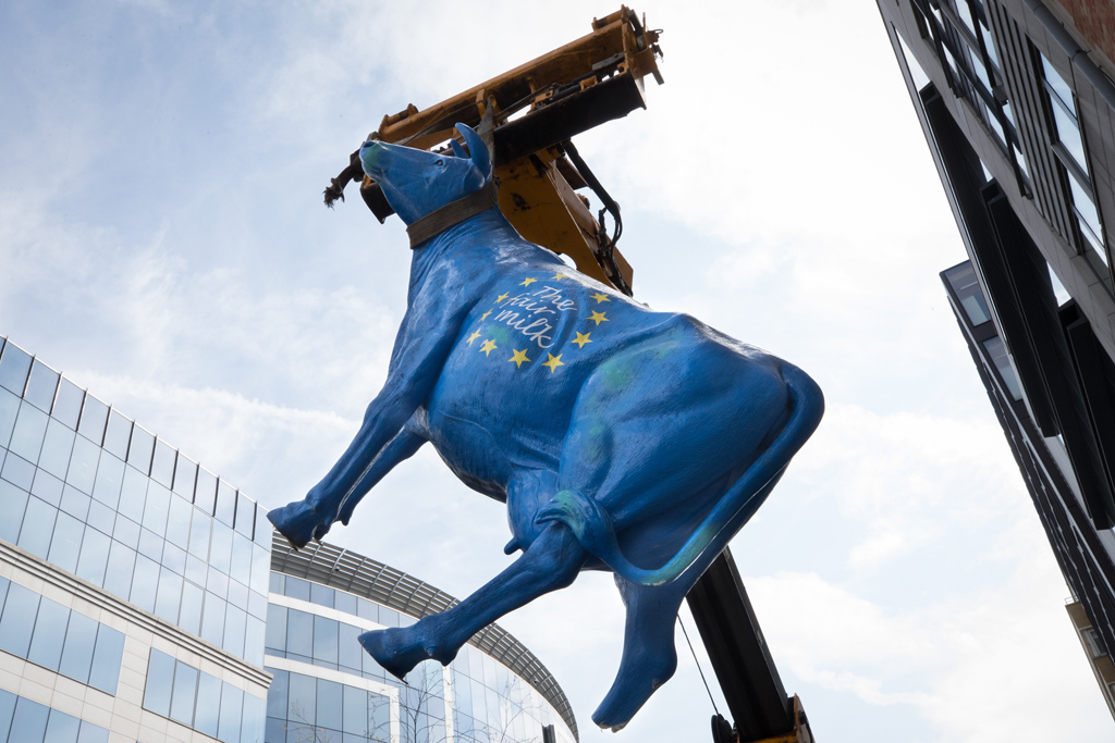 Protestaktion von Milchbauern im Brüsseler Europaviertel (Bild: Benoit Doppagne/Belga)