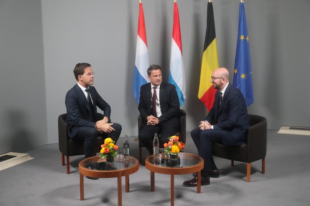 Die Regierungschefs der Benelux-Länder (vlnr): Mark Rutte (NL), Xavier Bettel (Lux) und Charles Michel (B