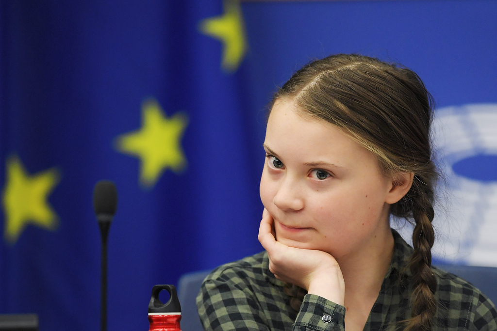 Greta Thunberg am 16.4.19 im Europaparlament in Straßburg (Bild: Frederick Florin/AFP)