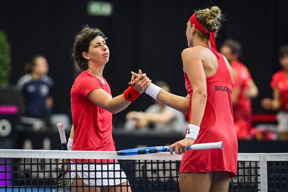 Carla Suarez Navarro und Yanina Wickmayer am 21.4. in Kortrijk (Bild: Laurie Dieffembacq/Belga)