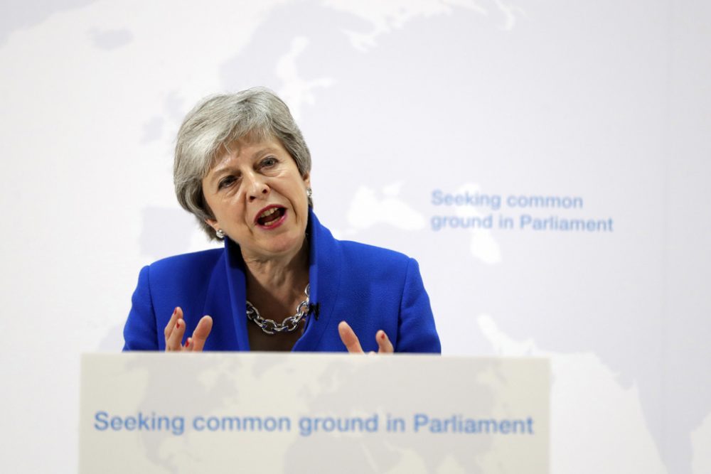 Theresa May bei ihrer Rede in London (Bild: Kirsty Wigglesworth/AFP)