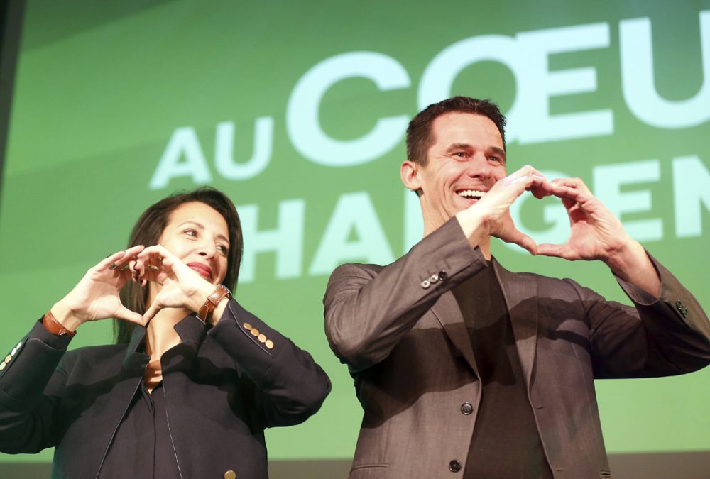 Die Co-Vorsitzenden Zakia Khattabi und Jean-Marc Nollet bei einem Ecolo-Kongress am 17. März in Brüssel (Bild: Nicolas Maeterlinck/Belga)