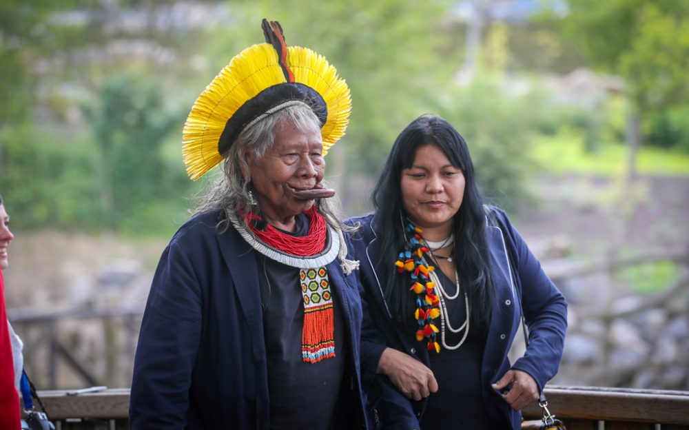 Der brasilianische Indianerhäuptling Raoni am 18.5.2019 in Bruggelette (Bild: Virginie Lefour/Belga)