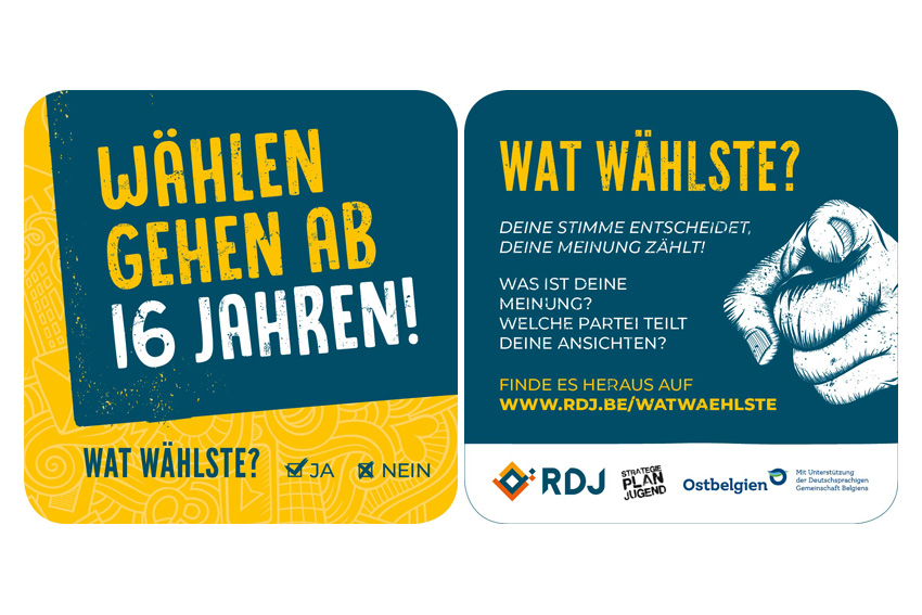 Auf Bierdeckeln wirbt der RDJ für sein Online-Tool "Wat Wählste?" (Bild: RDJ)