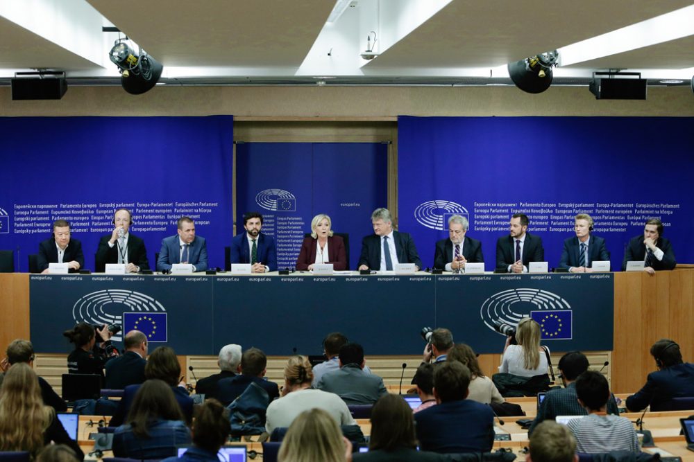 Pressekonferenz der neuen Fraktion "Identität und Demokratie" am Donnerstag im Europaparlament in Brüssel (Bild: Aris Oikonomou/AFP)