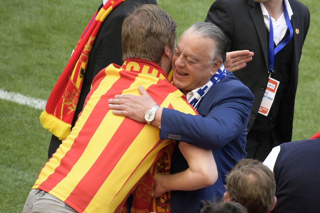 Mechelen's chairman Johan Timmermans celebrates after winning a soccer game between KAA Gent and KV Mechelen, the final of the Croky Cup competition, Wednesday 01 May 2019 in Brussels. BELGA PHOTO YORICK JANSENS
