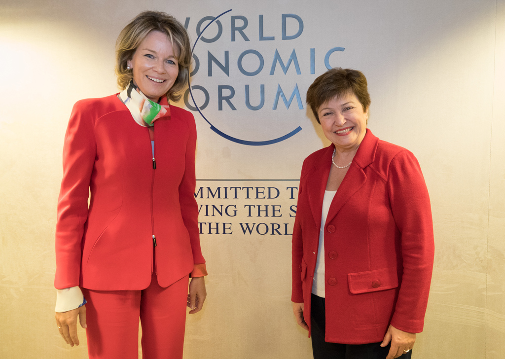 Kristalina Georgiewa - hier mit Königin Mathilde - beim Weltwirtschaftsforum in Davos im Januar 2018 (Archivbild: Benoit Doppagne/Belga)