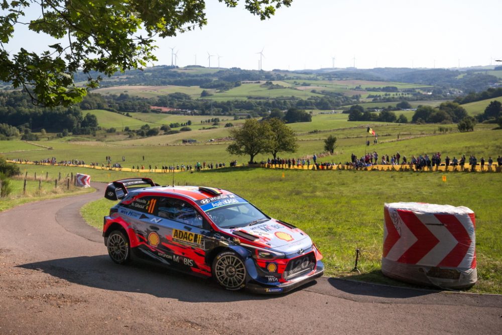 Thierry Neuville/Nicolas Gilsoul im Hyundai i20 WRC beim Shakedown der Rallye Deutschland (Bild: Hyundai Motorsport)