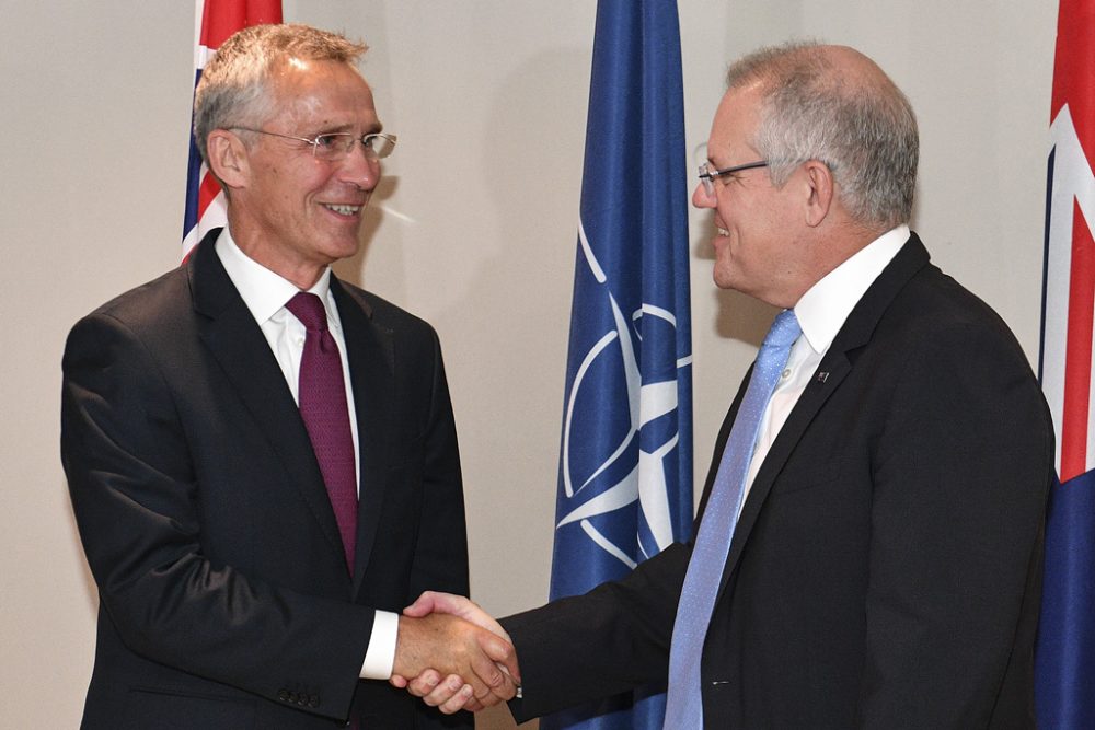 Nato-Generalsekretär Jens Stoltenberg und Australiens Premierminister Scott Morrison am 7. August in Sydney (Bild: Saeed Khan/AFP)