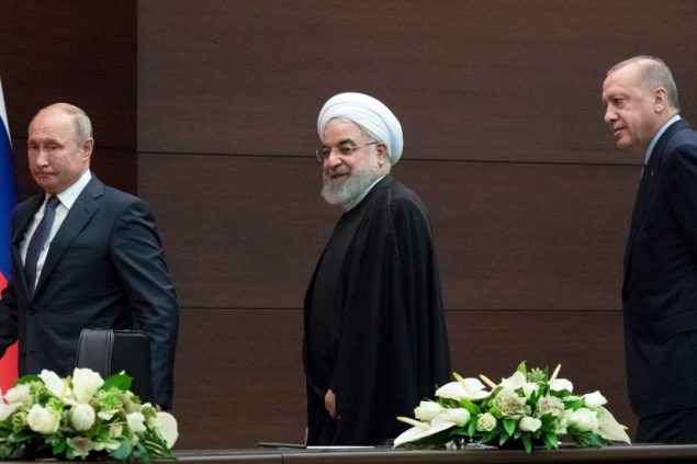 Erdogan, Putin und Rouhani (Bild: Pavel Golovkin / POOL / AFP)