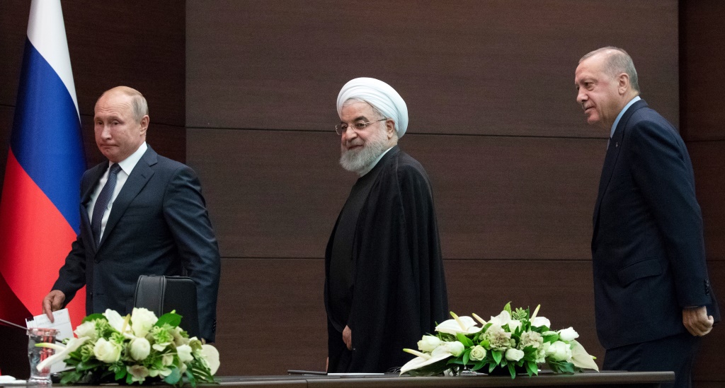 Erdogan, Putin und Rouhani (Bild: Pavel Golovkin / POOL / AFP)