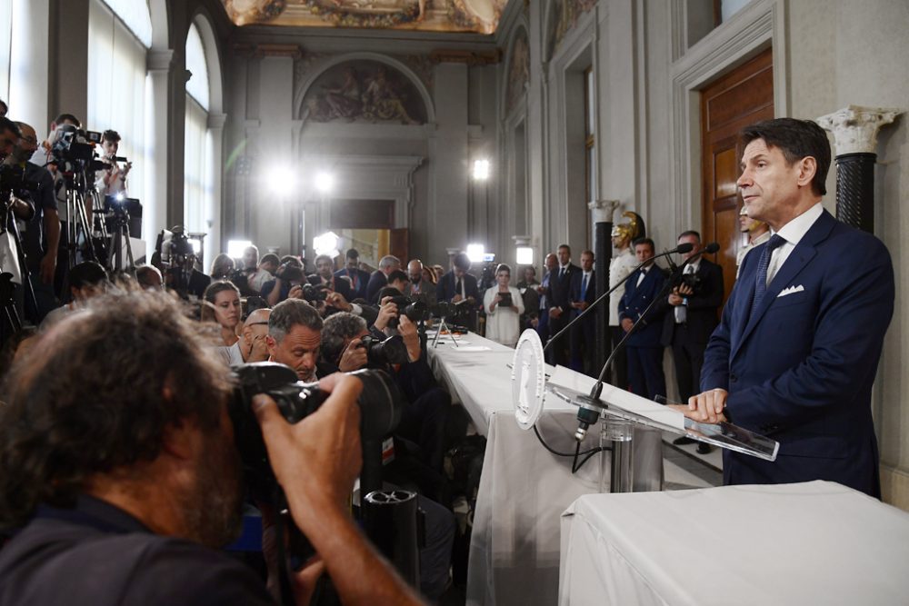 Der designierte Premierminister Giuseppe Conte vor der italienischen Presse (Bild: Filippo Monteforte/AFP)