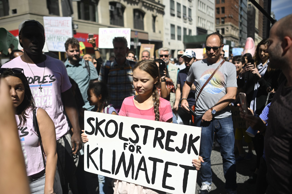 Greta Thunberg am 20.9.2019 bei einer Klimademo in New York City (Bild: Johannes Eisele/AFP)