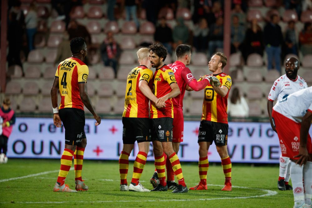 Die Spieler von KV Mechelen nach dem Sieg gegen Kortrijk (Bild: Kurt Desplenter/Belga)