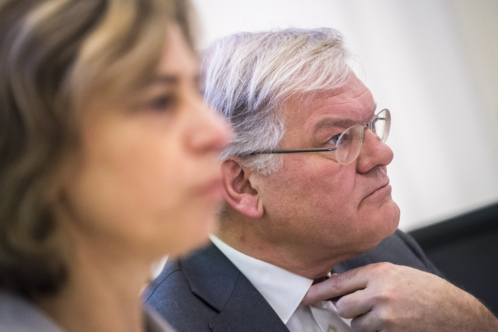 Dominique Leroy und Stefaan De Clerck, der Verwaltungsratsvorsitzende von Proximus, im Januar 2019 (Bild: Laurie Dieffembacq/Belga)